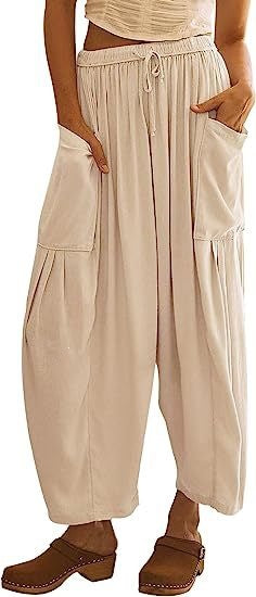 Wide Leg Linen Pants Women's High Waist Casual Loose Fit