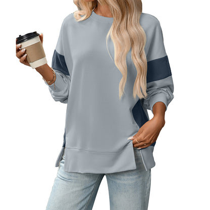 2025 Fall/Winter Colorblock Crew Neck Sweatshirt – Loose Casual Pullover