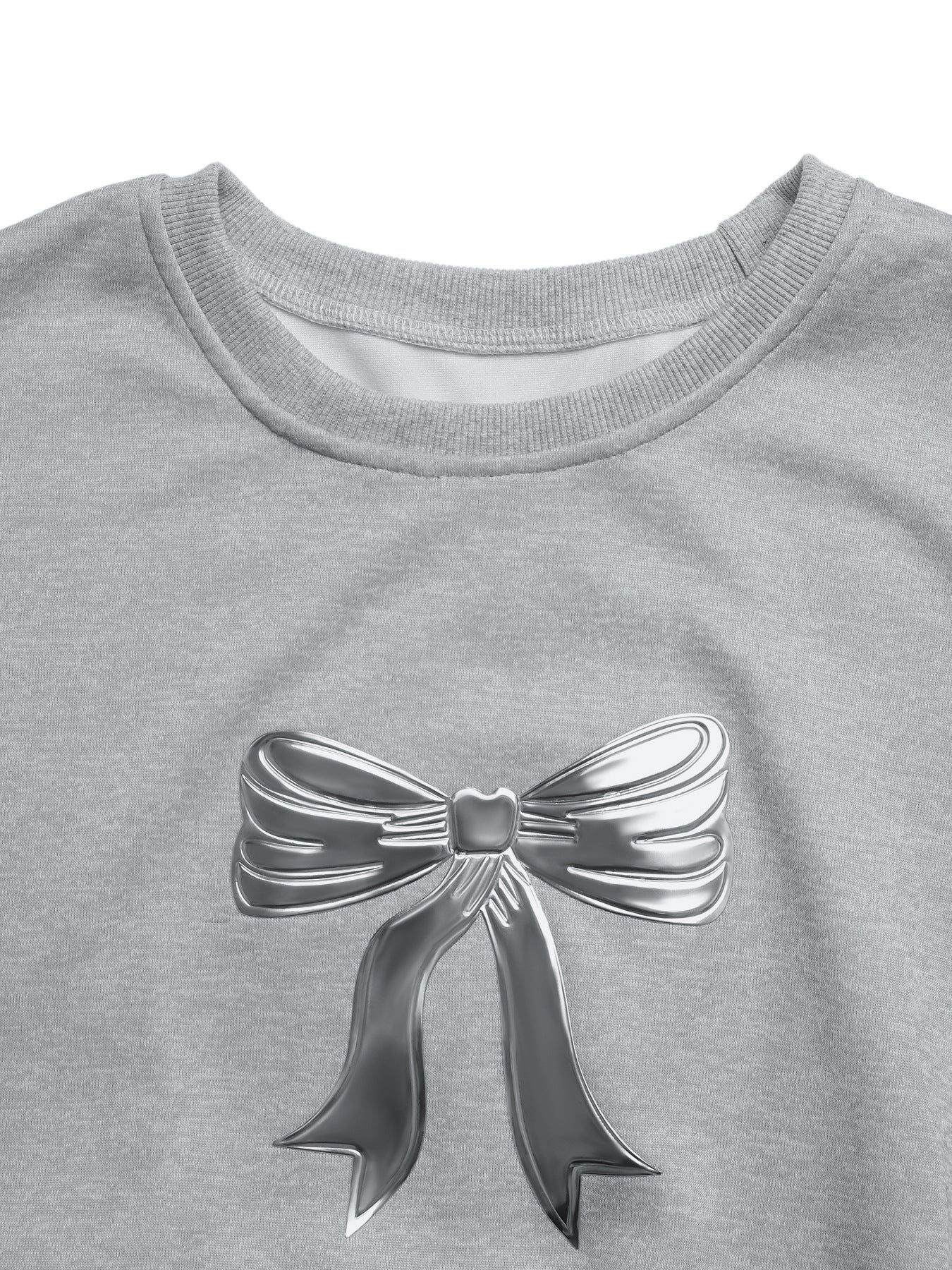 Bow Graphic Sweatshirt Crew Neck Oversized Pullover