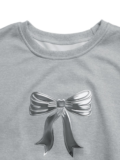 Bow Graphic Sweatshirt Crew Neck Oversized Pullover