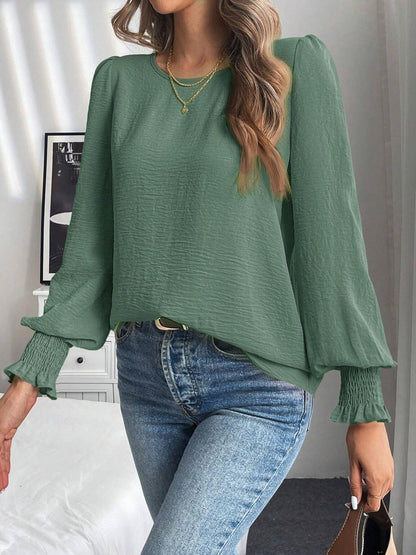 Women's Round Neck Balloon Sleeve Casual Blouse