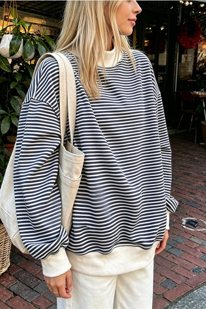Women’s Oversized Contrast Stripe Mock Neck Sweatshirt