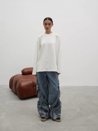 Heavyweight Cotton Long Sleeve Crewneck Oversized T Shirt