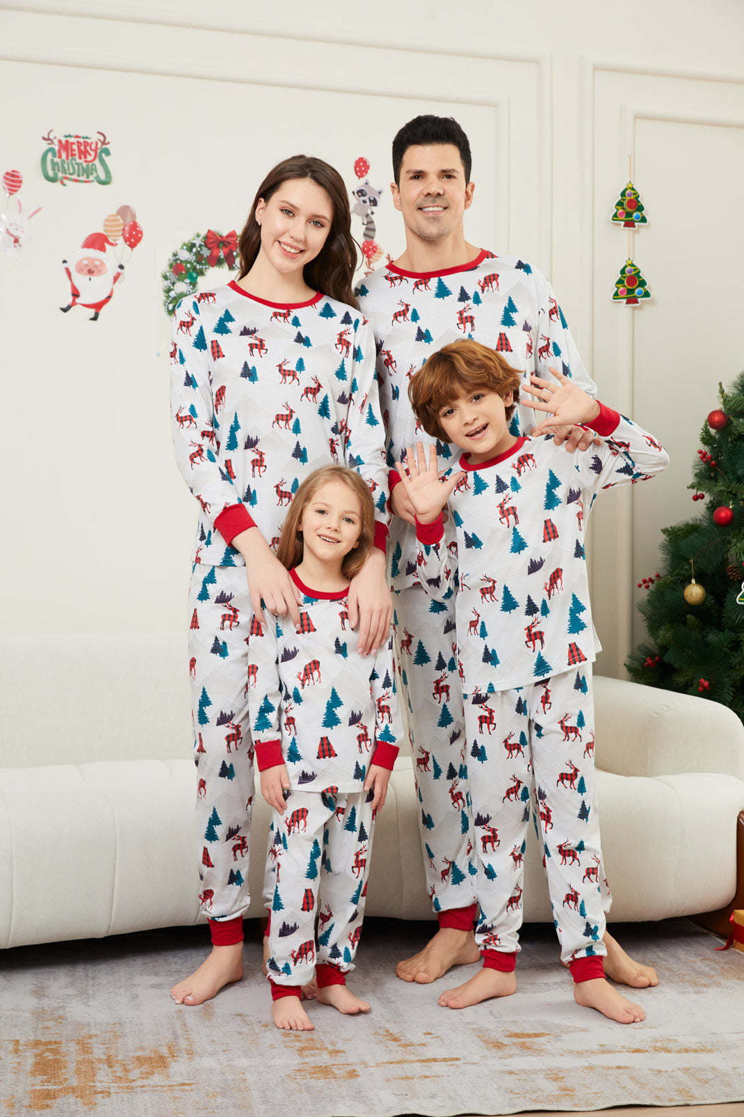 Christmas Tree Deer Full of Flowers Parent-child Dress Printed Christmas Pajamas