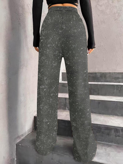 Sparkle Rhinestone Wide Leg Pants Drawstring Waist