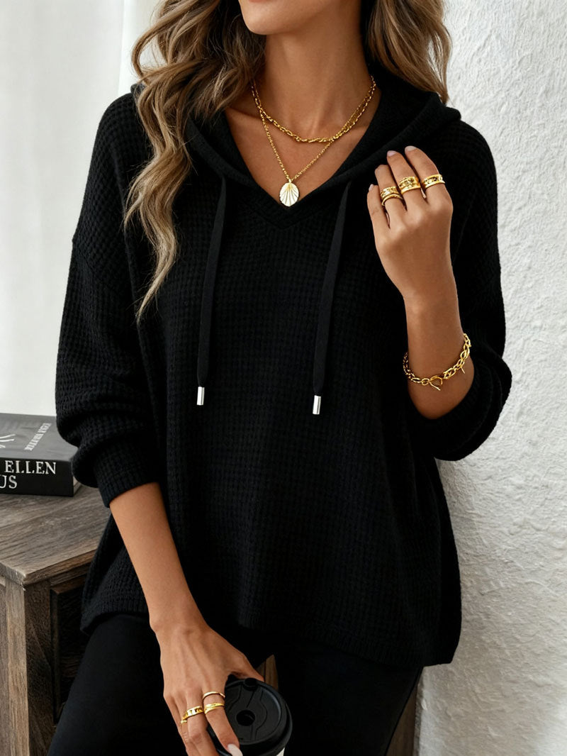 Women's Oversized Waffle Knit Hoodie Pullover Long Sleeve