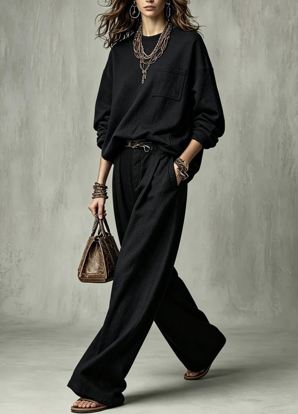 Women's Oversized Crewneck Sweatshirt Wide Leg Pant Set