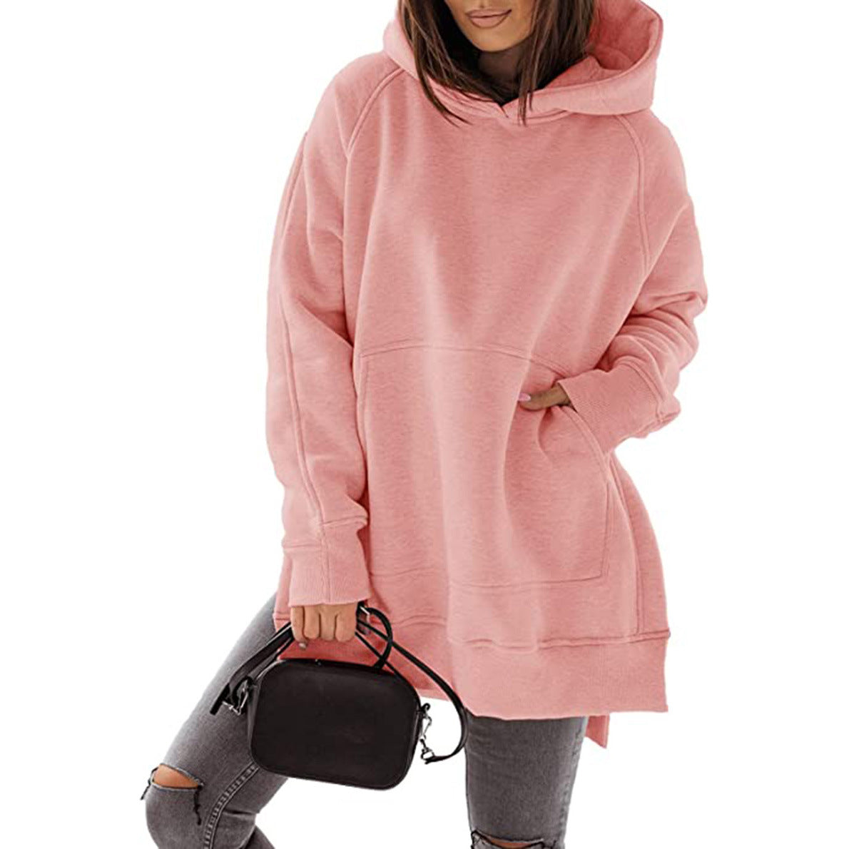 Women's Oversized Fleece Hoodie Tunic Pocket Pullover