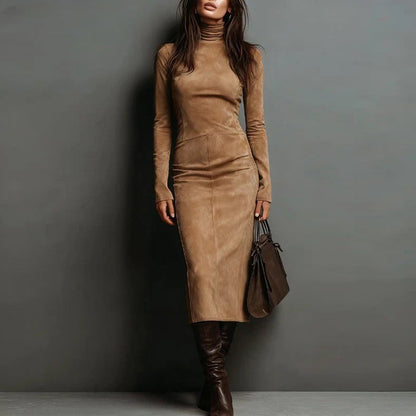 Mock Neck Long Sleeve Bodycon Midi Dress