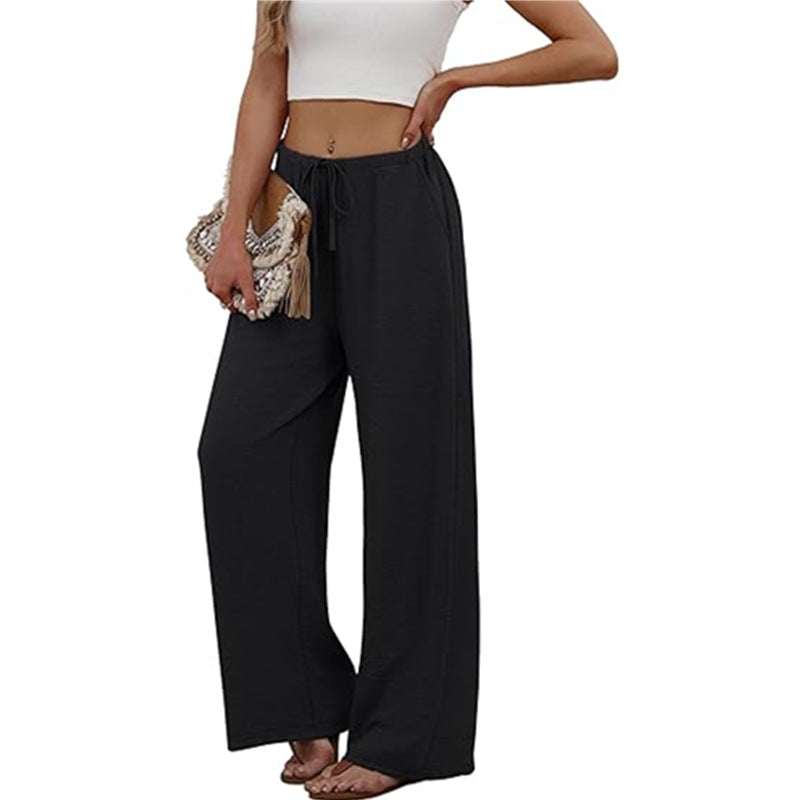 Women Wide Leg Pants Drawstring Waist Pockets Soft Lounge