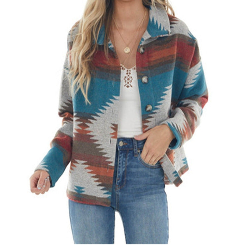 Women's Aztec Geometric Oversized Shacket Jacket