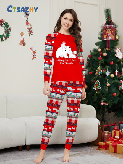 Bear Snowflake Alphabet Striped Parent-Child Printed Christmas Pajamas