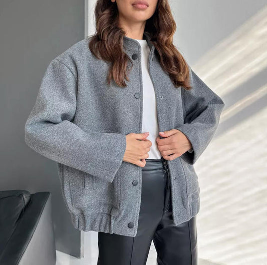 Women's Oversized Gray Wool Jacket Button Front Coat