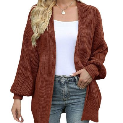 Women's Chunky Knit Balloon Sleeve Open Front Cardigan