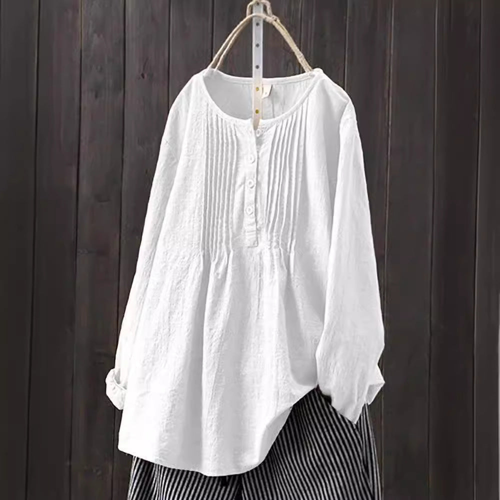 Women's Oversized Linen Blend Pleated Blouse