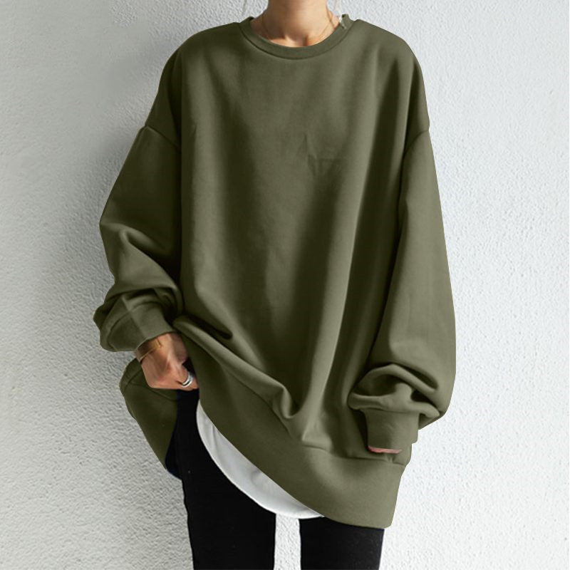 Oversized Crewneck Sweatshirt Women Solid Casual Loose Fit