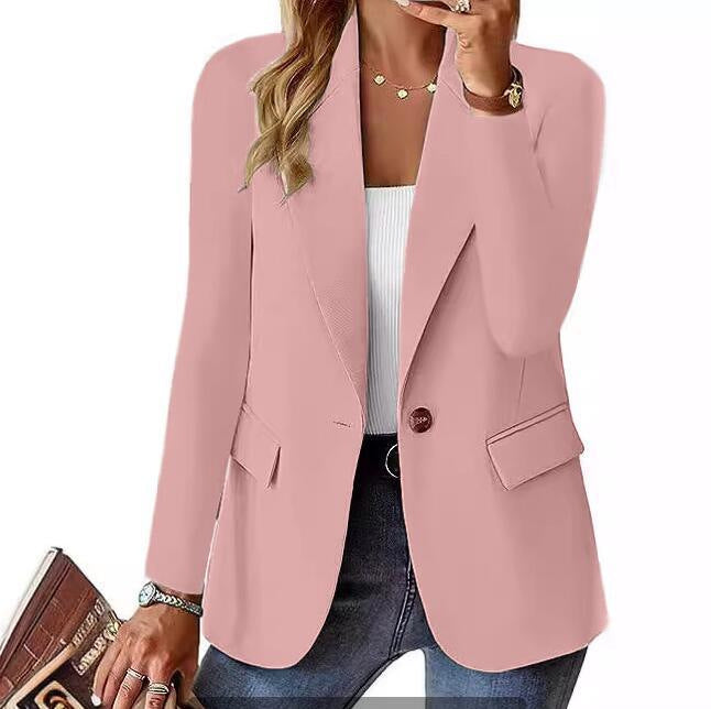 Tailored One Button Blazer Jacket Long Sleeve V Neck