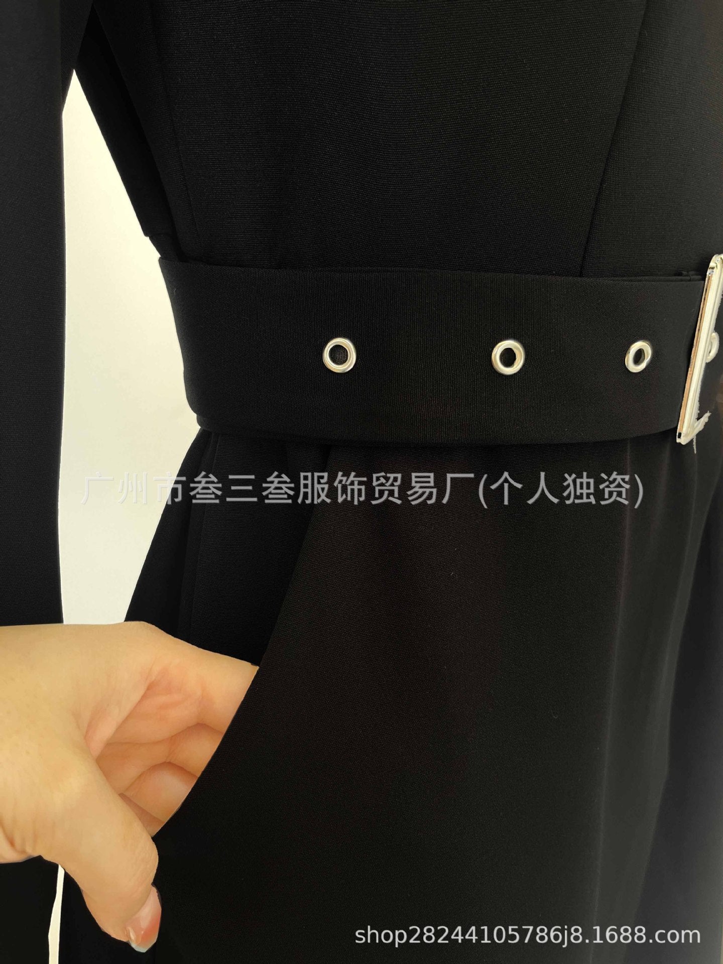Women Mock Neck Long Sleeve Zip Front Belted A-Line Dress