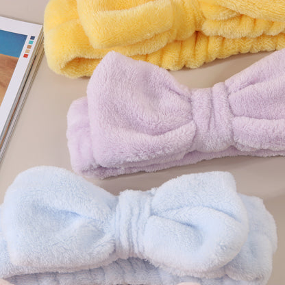 Soft Bow Headband and Wristband Set for Women Spa Use