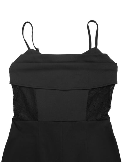Black Lace Sheer Spaghetti Strap Wide Leg Jumpsuit