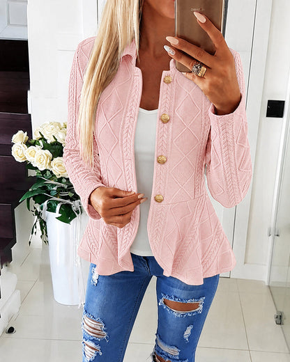 Women's Gold Button Diamond Knit Blazer
