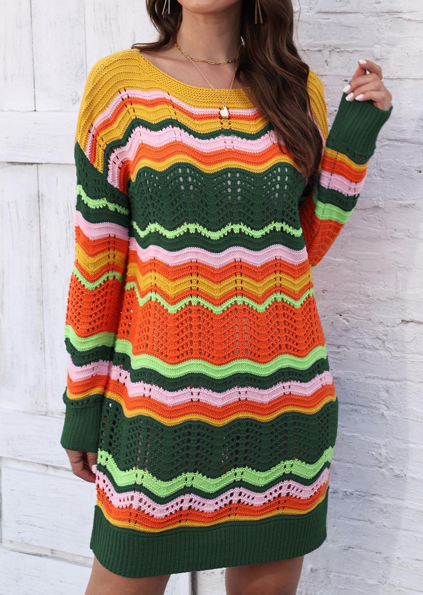 Women's Dress Rainbow Pattern Patchwork Striped Sweater Skirt