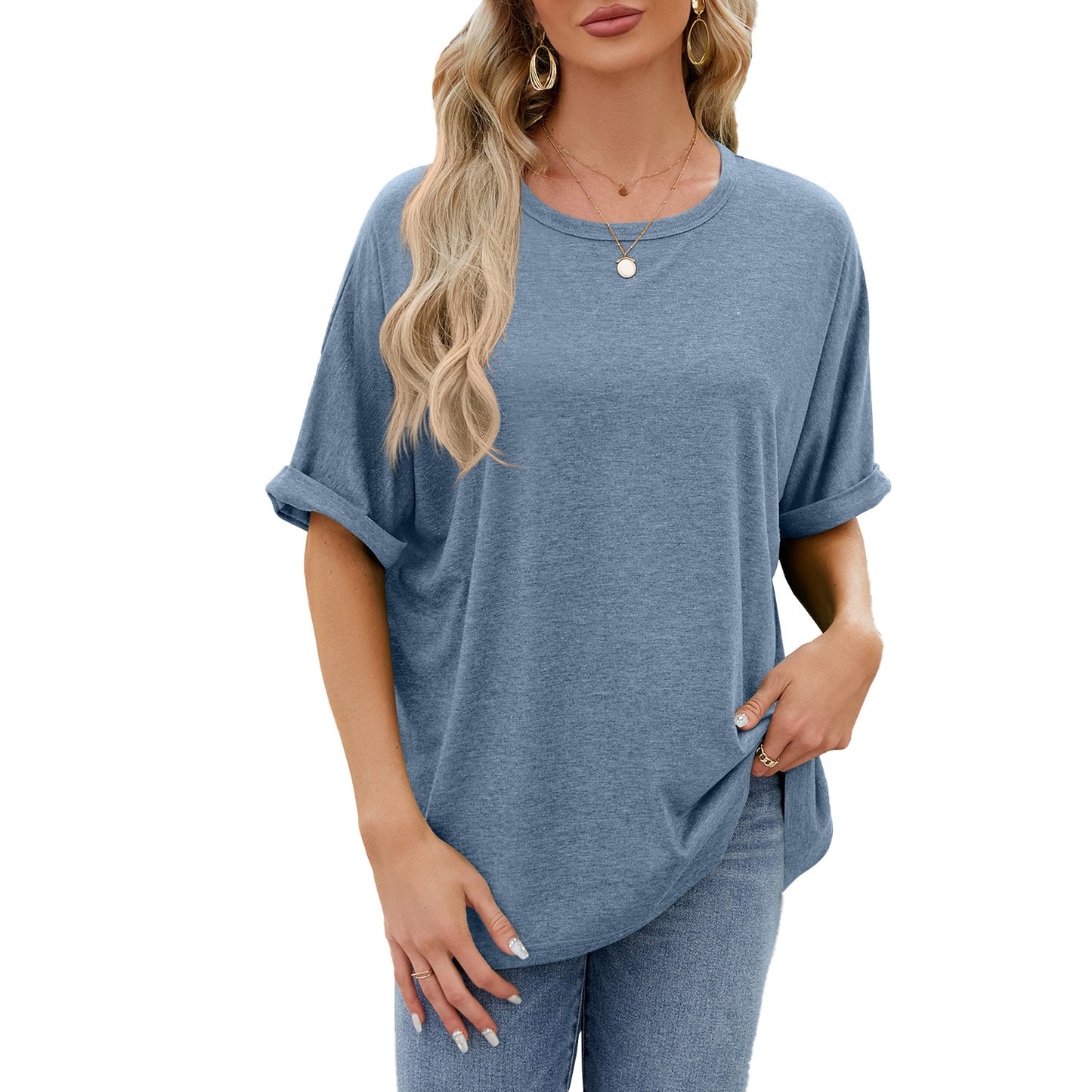 Loose Fit Crew Neck Short Sleeve Casual Basic Tee