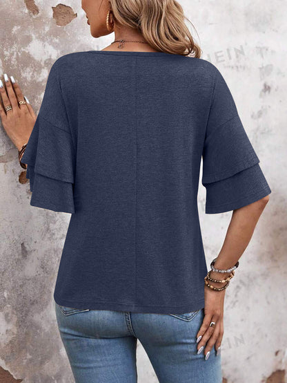 Customizable  Women's V-Neck Flutter Sleeve Top – Casual Summer T-Shirt
