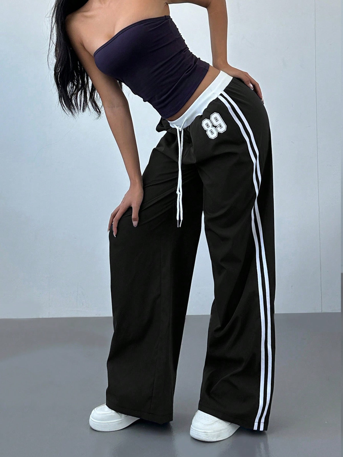 Women's Striped Baggy Wide Leg Y2K Track Pants