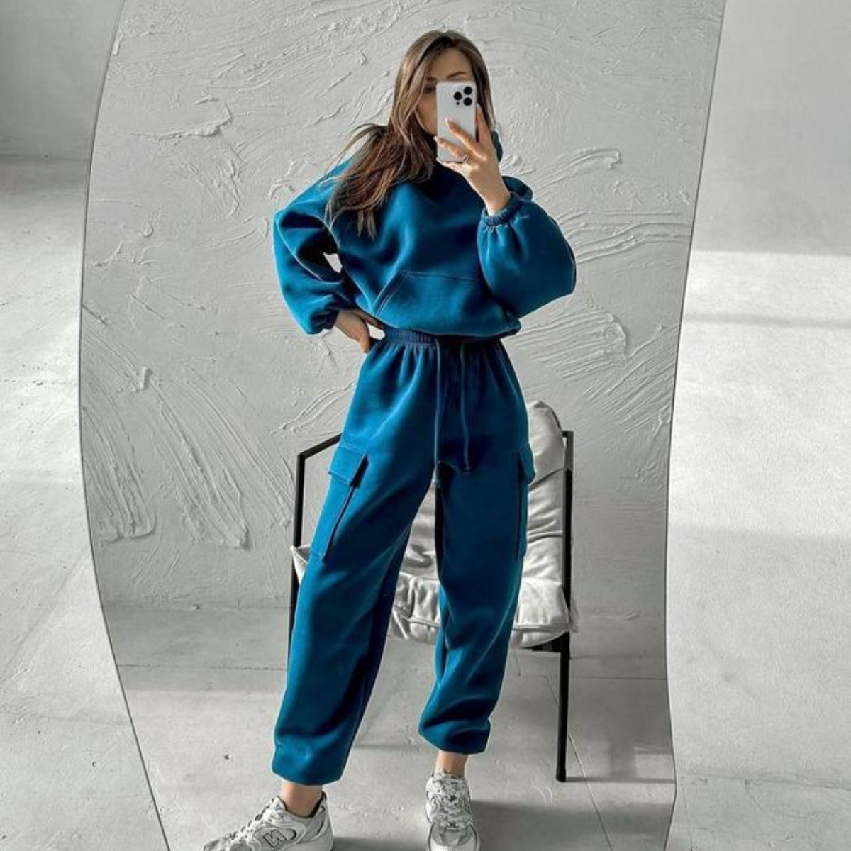 Women's Oversized Fleece Hoodie Cargo Joggers Set