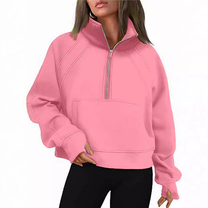 Women's Oversized Half Zip Pullover Sweatshirt Pocket