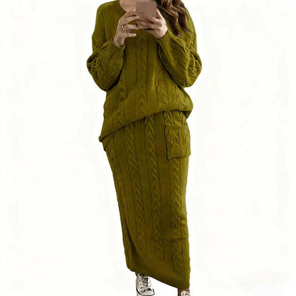 Cable Knit Sweater & Maxi Skirt Two Piece Set