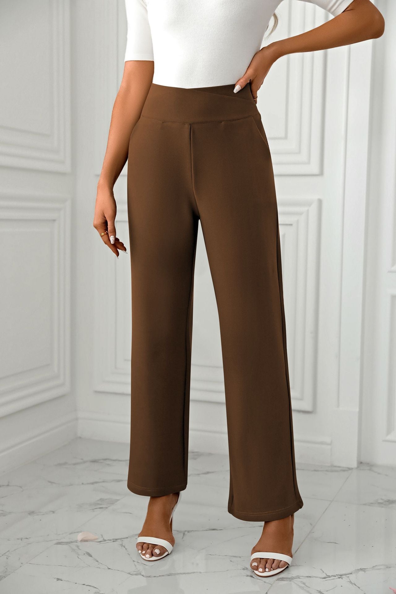 Women's High-Waist Flare Pants - Casual Loose Straight-Leg