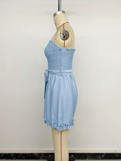 Smocked Strapless Ruffle Romper Summer Resort Outfit