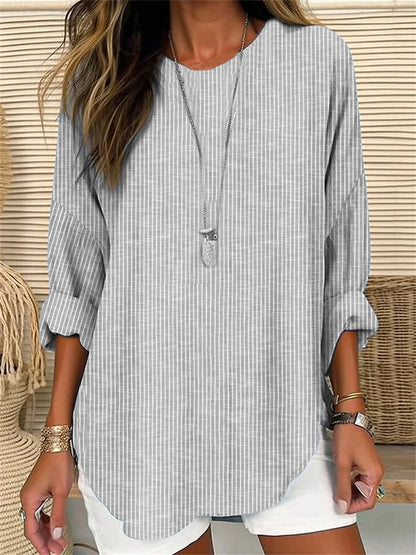Women's Striped Long Sleeve Loose Casual Tunic Top