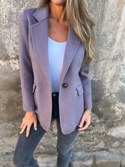 Women's Tweed Blazer Lapel One Button Casual Jacket