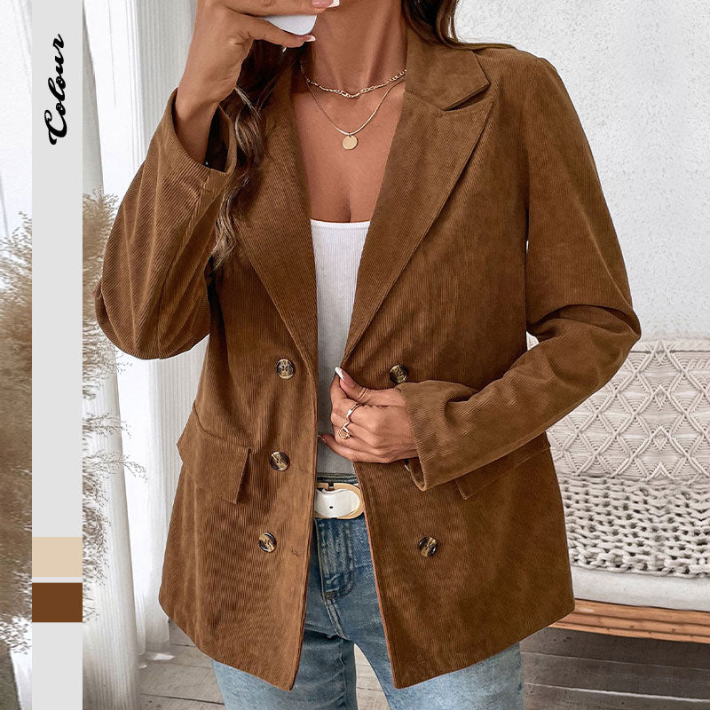 Corduroy Double Breasted Blazer Jacket Casual Fall Coat