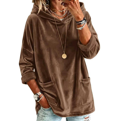 Women's Velvet Hoodie Batwing Sleeve Oversized Pullover