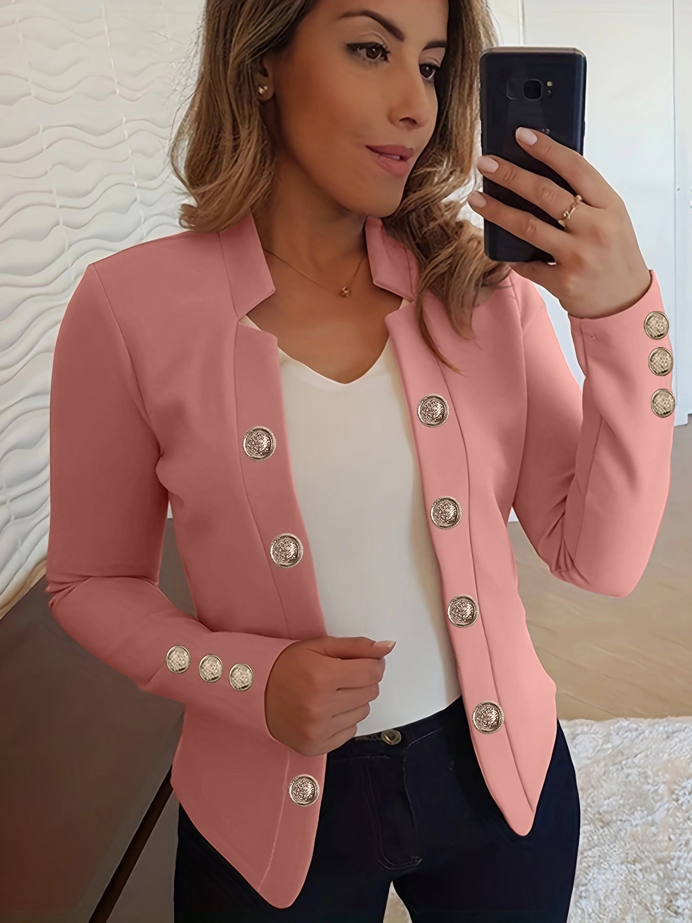 Women's Blazer Button Cuff Long Sleeve Jacket