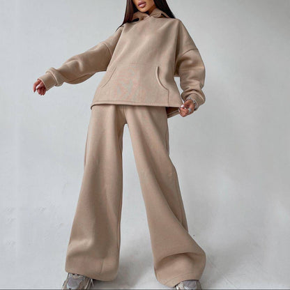 Women's Fleece Hoodie Wide Leg Pants Matching Set