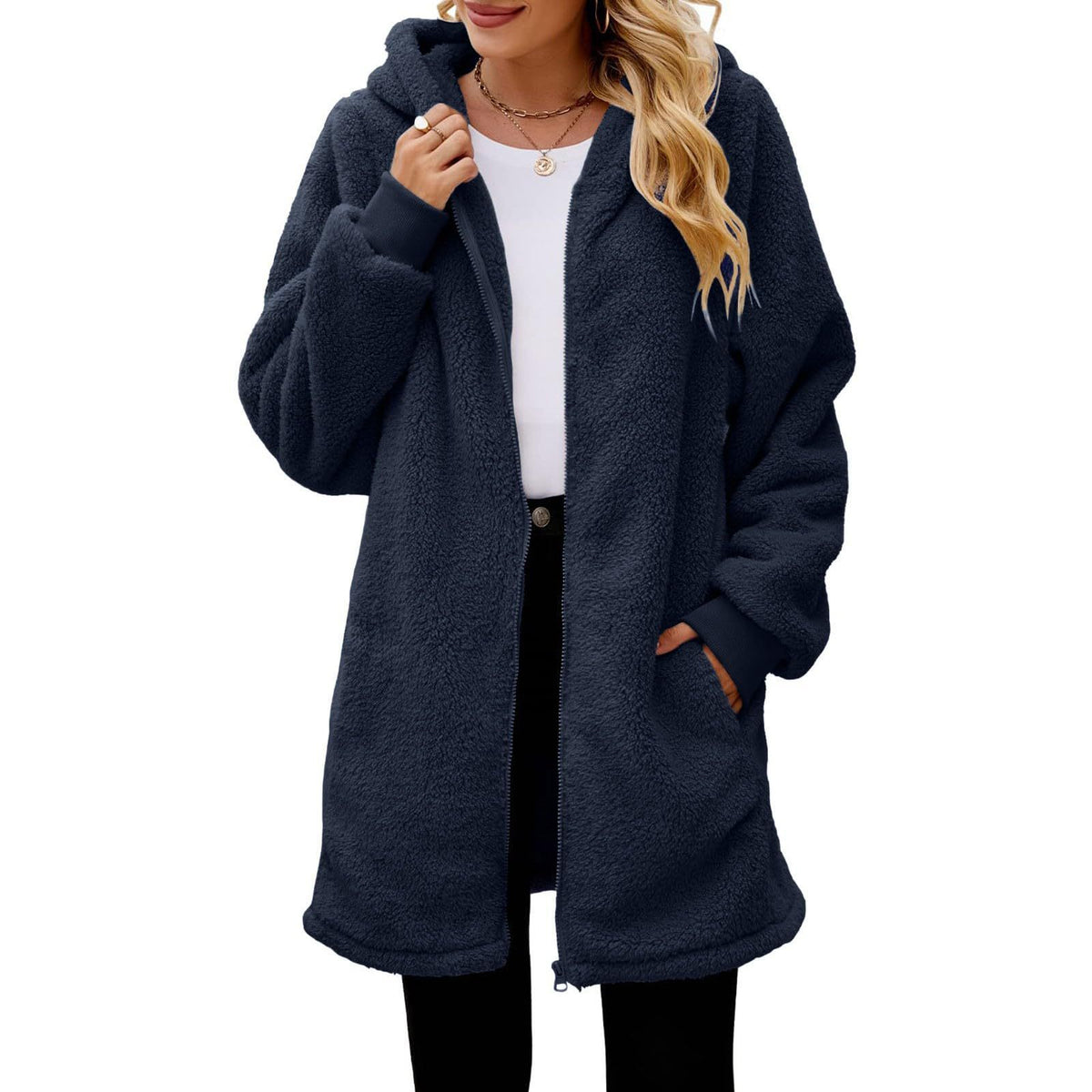 Women's Oversized Sherpa Zip Up Hooded Jacket