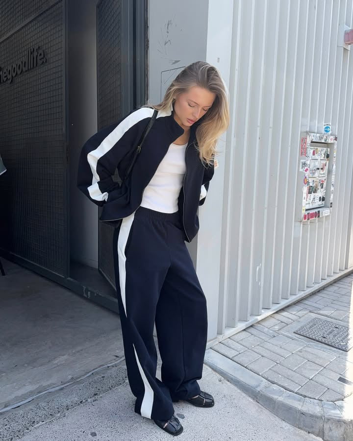 Women's Colorblock Zip Hoodie Jogger Pants Matching Set