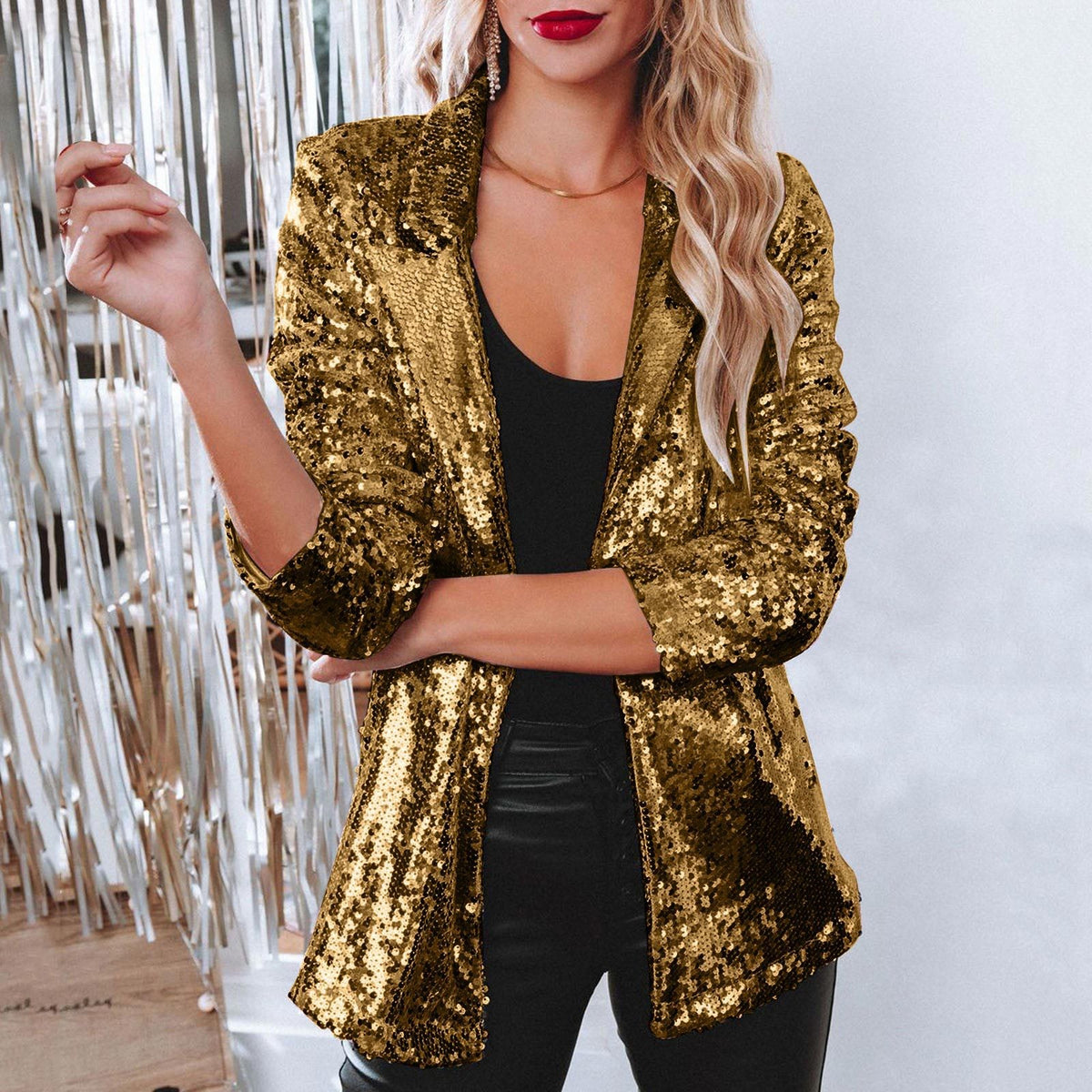 Women's Sequin Blazer Sparkle Long Sleeve Open Front