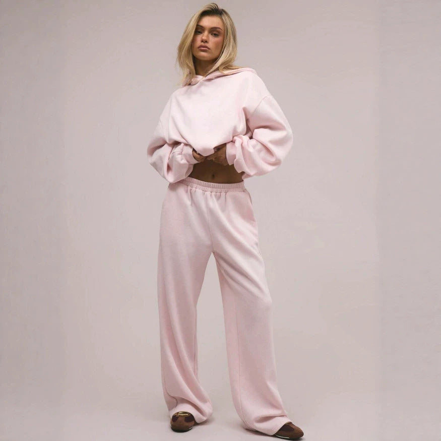 Pink Hoodie Wide Leg Sweatpants Lounge Set