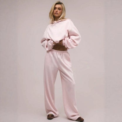 Pink Hoodie Wide Leg Sweatpants Lounge Set