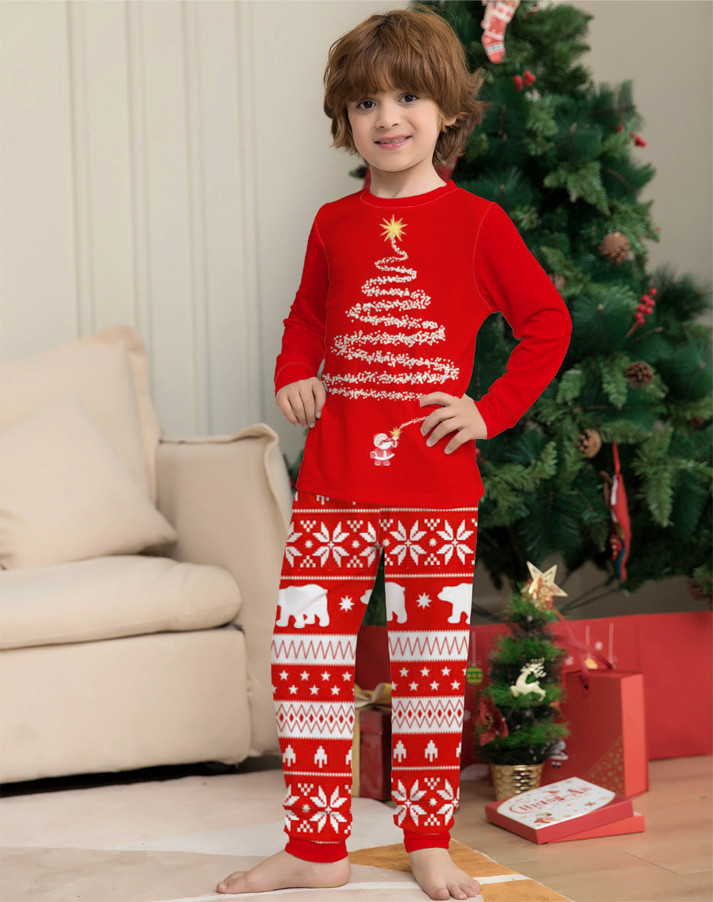 Parent-child Outfit Crew Neck Long-sleeved Suit Printed Christmas Pajamas