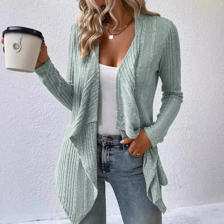 Women's Ribbed Open Front Cardigan Long Sleeve Knit Sweater