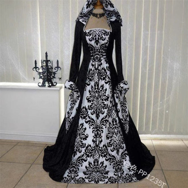 Plus Size Medieval Renaissance Hooded Dress Vintage Gown