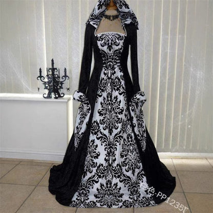 Plus Size Medieval Renaissance Hooded Dress Vintage Gown