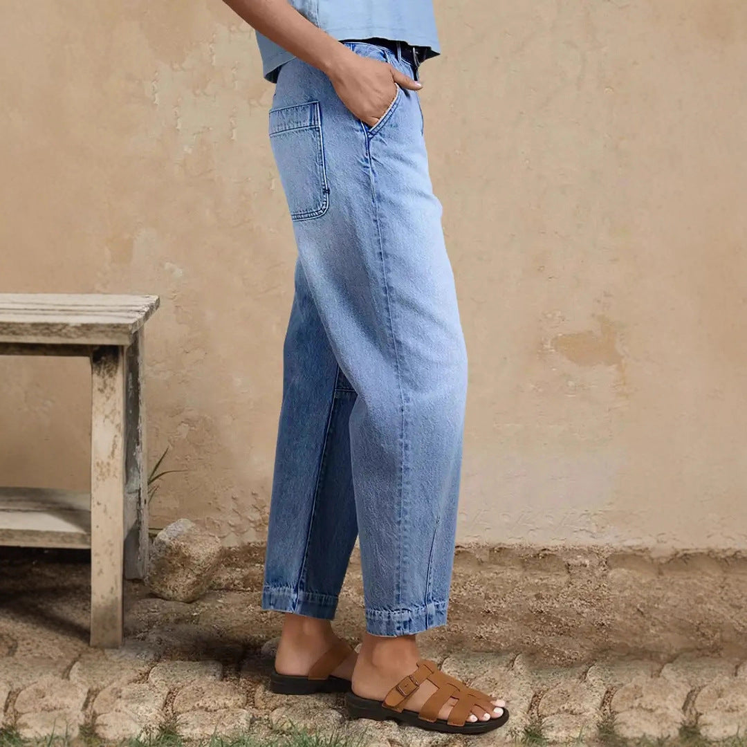 Cropped Wide Leg Denim Pants Casual Straight Jeans